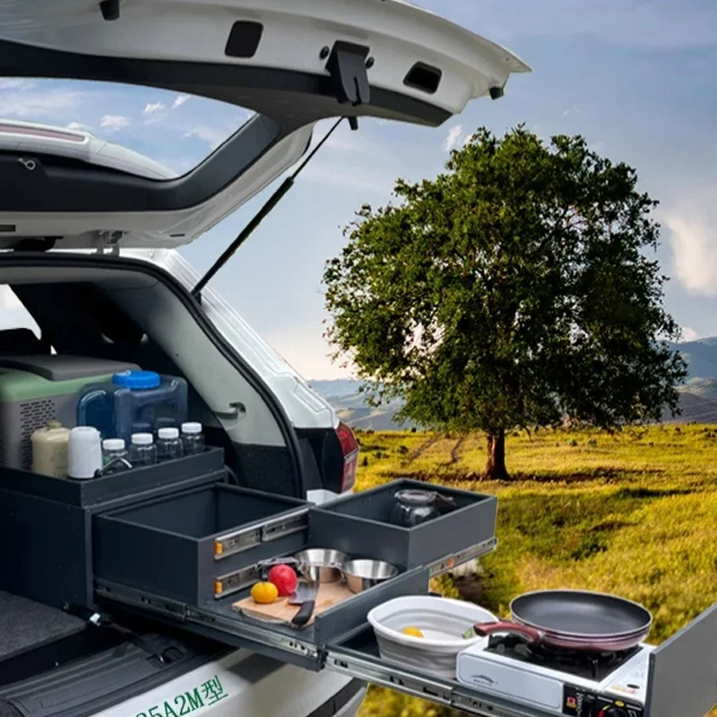 Porta-malas de carro, cozinha, acampamento, caixa telescópica, corpo largo, três camadas, caixa de armazenamento, carro, acampamento, organizador, acessórios