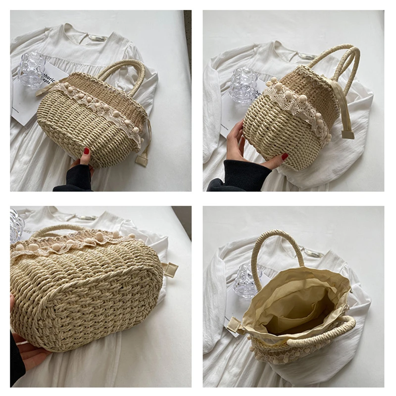 New Weave Tote Bag Female Bohemian for Women Summer Beach Straw Handbags and Purses Ladies Fashion Travel Daily Shopping  Basket