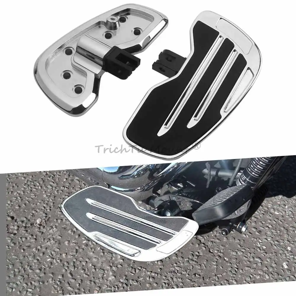

2x Motorcycle Adjustable Non-slip Front Floorboards Chrome Aluminum Metal+Rubber Footrests For Harley Davidson Softail Sportster