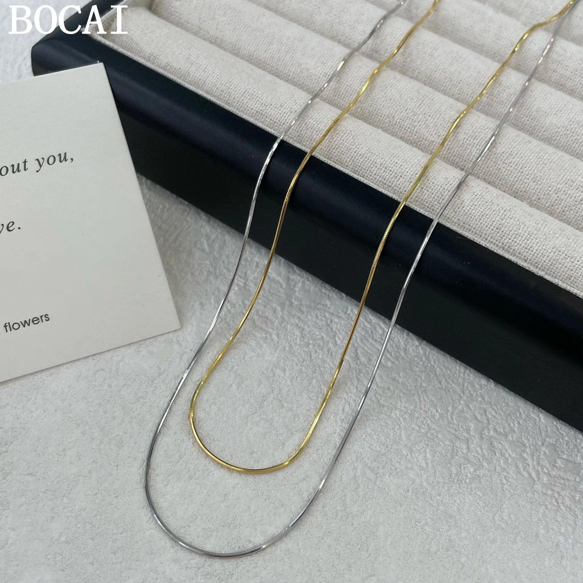 

Новая цепочка BOCAI из стерлингового серебра S925, простая и универсальная, золотистая и серебристая, в виде змеиной кости, подарок для женщин