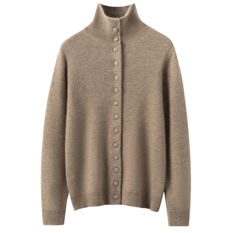 Autumn Winter 100% Cashmere Sweater Women's Knitted Turndown Collar Button Cardigan Basic Long Sleeve Thicken Soft Tops 5Colors