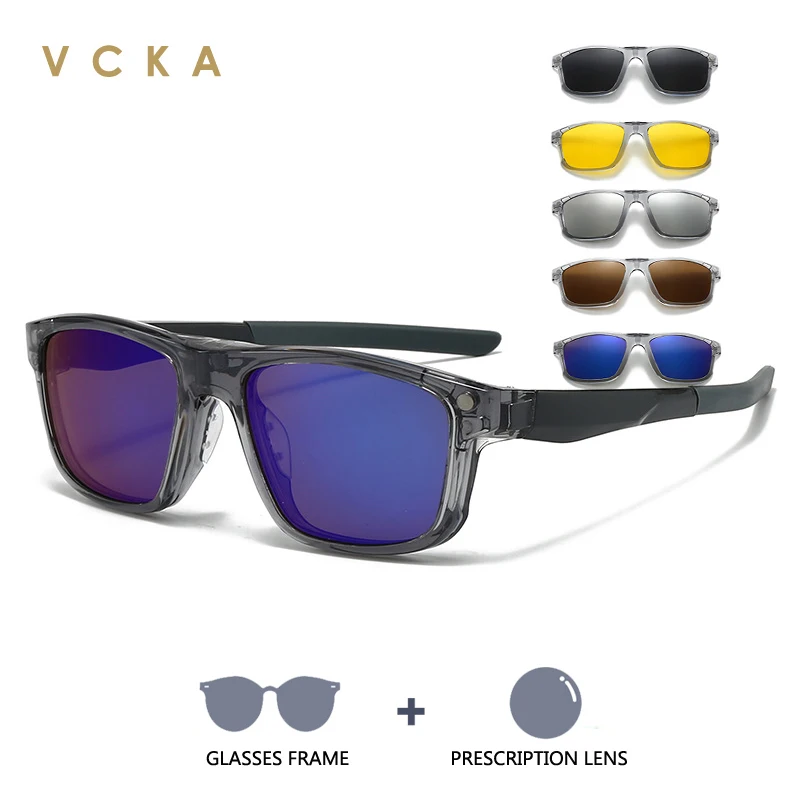 

VCKA 1 Frame + 5 Clips Myopia Hyperopia Progressive Prescription Glasses Men Spectacles Optical Custom Magnetic attraction Set