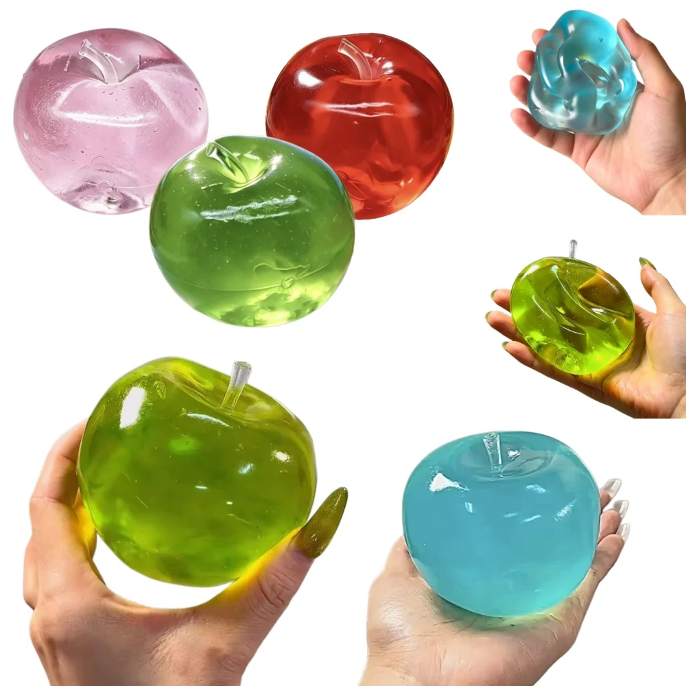 Balle Squishy Anti-Stress en Forme de Pomme Verte, Jouet Sensoriel Fidgets, Doux, Simulé, Transparent, Coloré, à Rebond Lent