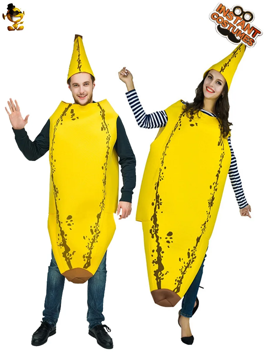 Disfraz de plátano para niños y adultos, traje de Cosplay para fiesta de Halloween, comida divertida, mono de plátano, vestido elegante, atuendo para padres e hijos