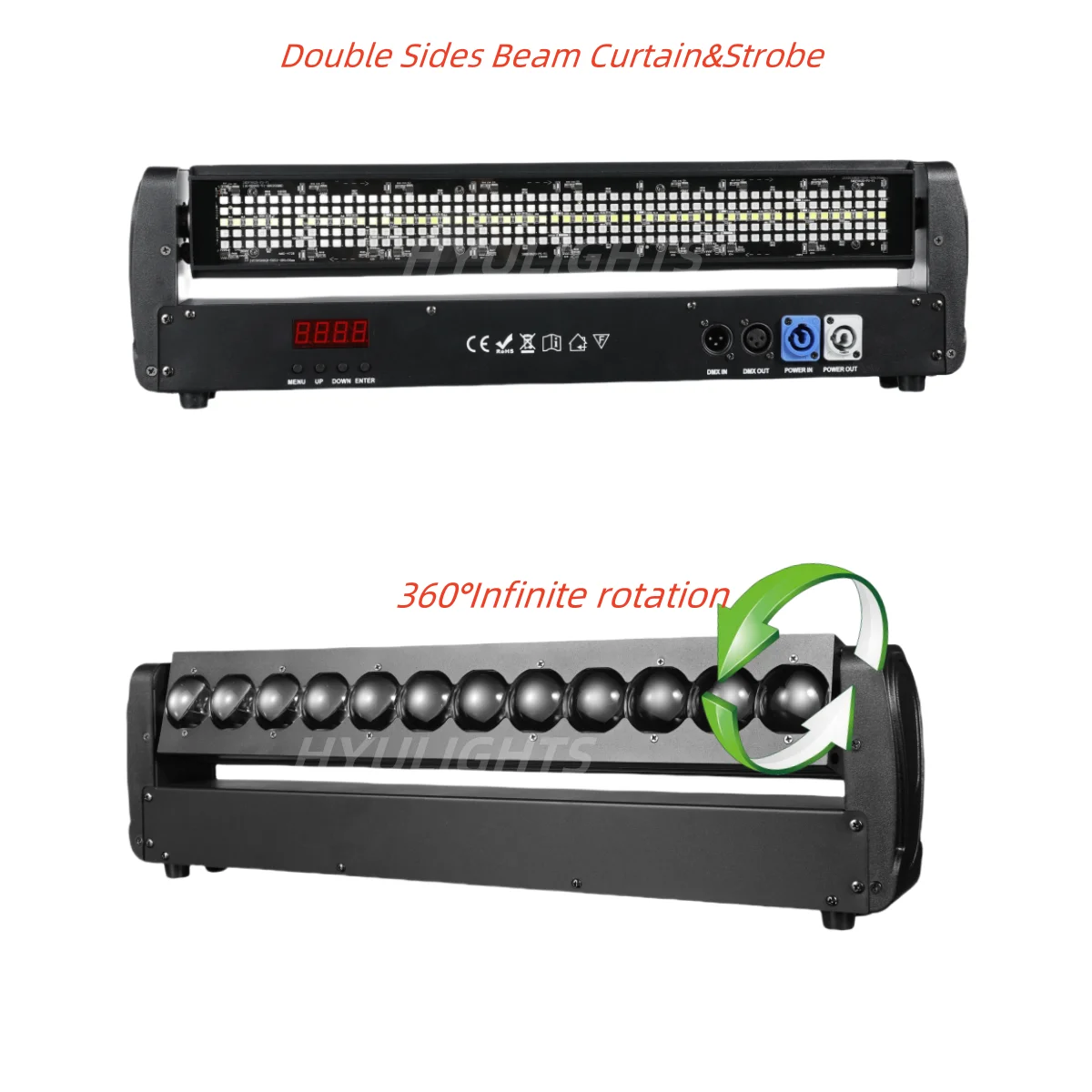 2PCS 200W 2-seitiger Beam-Vorhang & Strobe 360 ° Unendlich Rotierender LED Moving Head DJ Bar Bühneneffekt-Licht – Detail 2