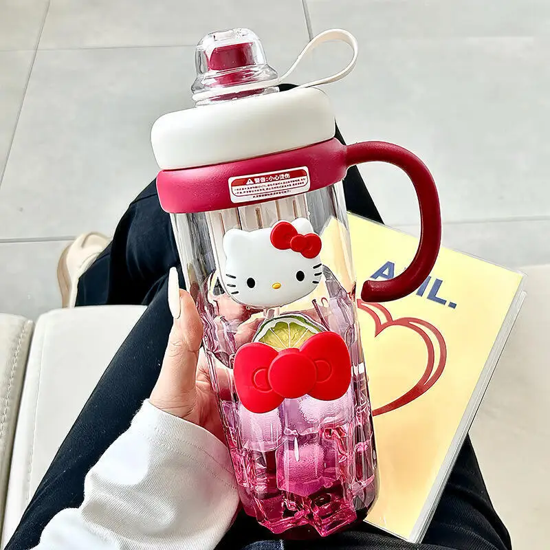 

Sanrio Hello Kitty Чашка для холодных напитков Пластиковая чашка для воды Новый продукт Хит-продукт дома на открытом воздухе Кампус Портативная большая емкость