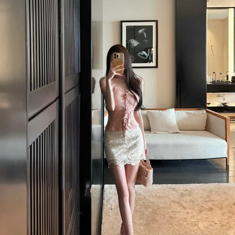 

Sexy Lace Half Skirt Women's Summer 2025 New High Waist Slimming Short Skirt Bodycon Polyester Fiber Casual Style Fashionable