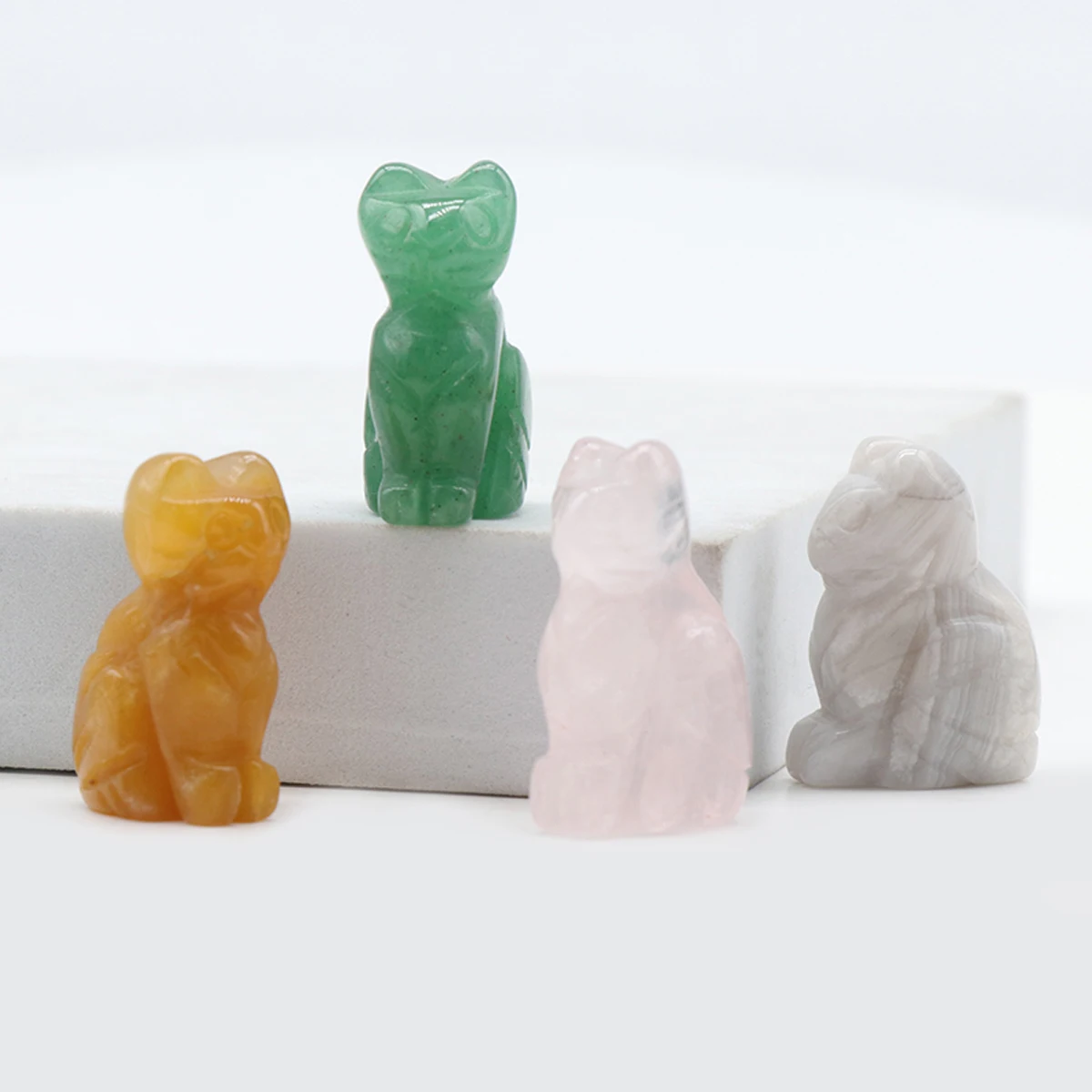 

Random 5pcs Healing Crystal Stone Carving Cat Figurine Animals Statue Home Decor Natural Gemstone Crafts Gift Room Ornament