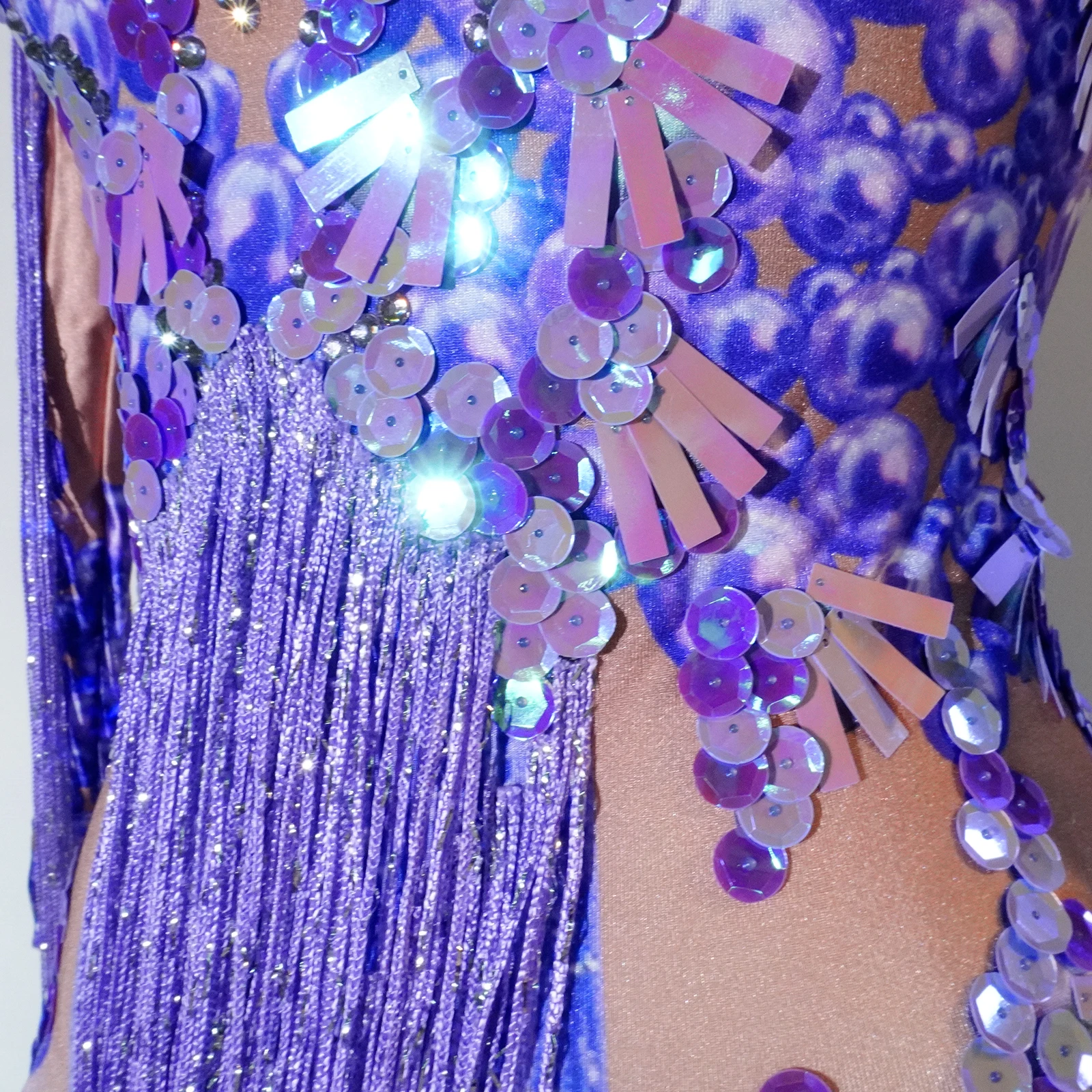 Custom Purple Fringes Sequin bodysuit women sexy Latin dance outfits stage performance party birthday club drag queen costumes