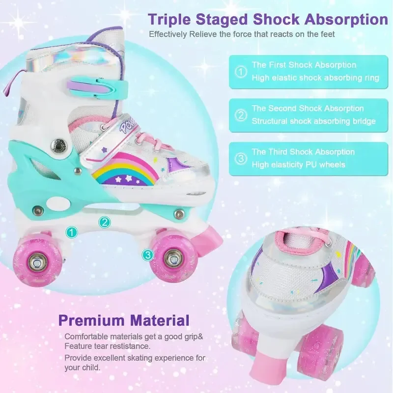 Boys Girls Kids Skates Children Roller Skates Skating Shoes PU Flashing 4 Wheels Roller Skates Sliding Adjustable Quad Sneakers view 4