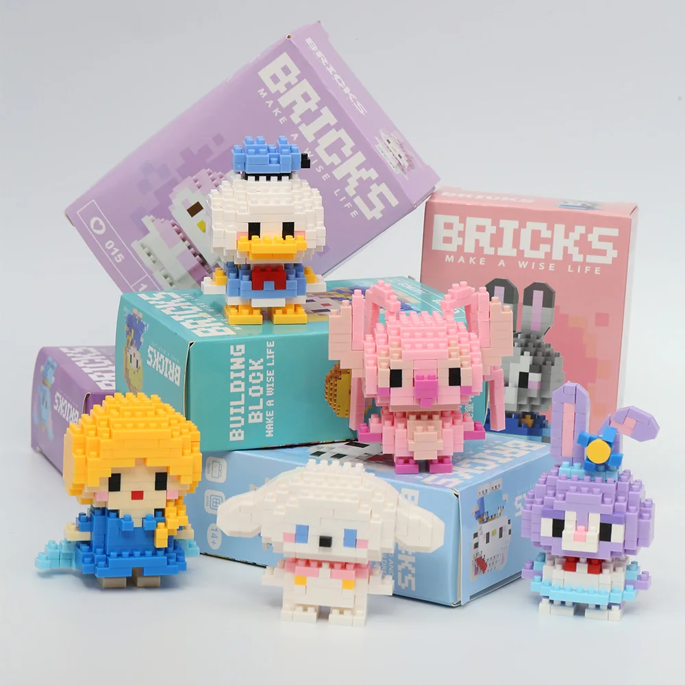 디즈니 스티치 장난감 어린이를위한 빌딩 블록 애니메이션 공주 미키 마우스 미니 액션 블록 장난감 벽돌 장난감 어린이 선물