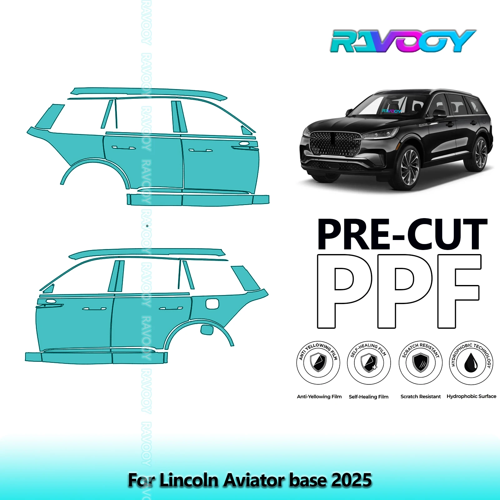 

For Lincoln Aviator base 2025 8.5mil Clear Matte Pre-Cut PPF Door & A/B Pillar Kit TPU Paint Protection Film Set