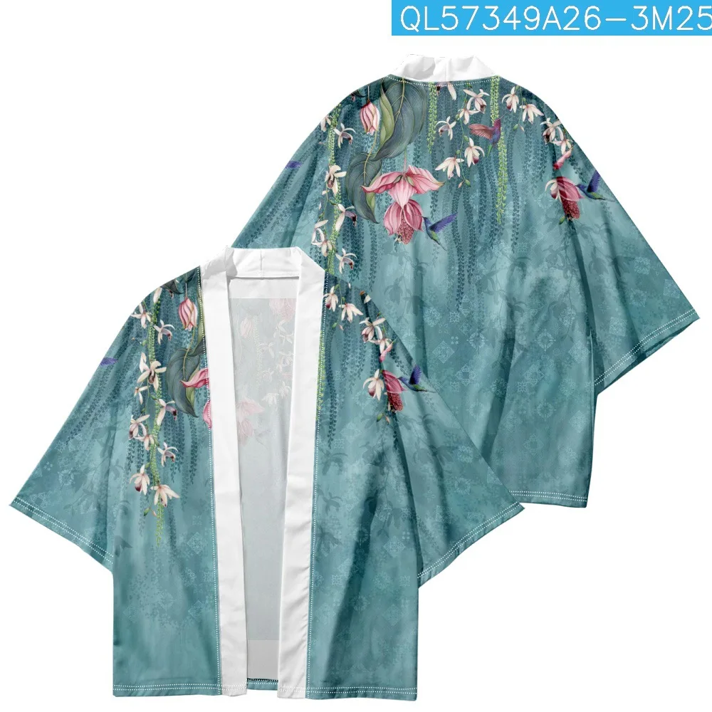 

Fashion Cartoon Flower Bird Print Cardigan Haori Beach Yukata Traditional Kimono Japanese Streetwear Women Men Shirts