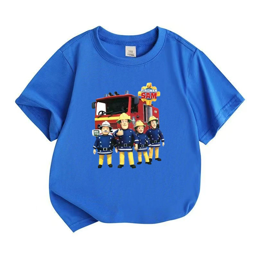 Summer firefighter boy Girls Pink Casual T Shirt Sets cartoon Printed Kids Fashion Outfits Teen Children's Short Sleeve Tops