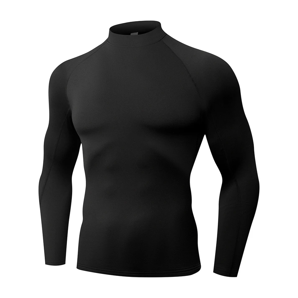 Men's High neck Long Sleeve Compression Shirts Cool Dry Sun Protection Sports Tights Undershirts Running Gym Tops, image 7