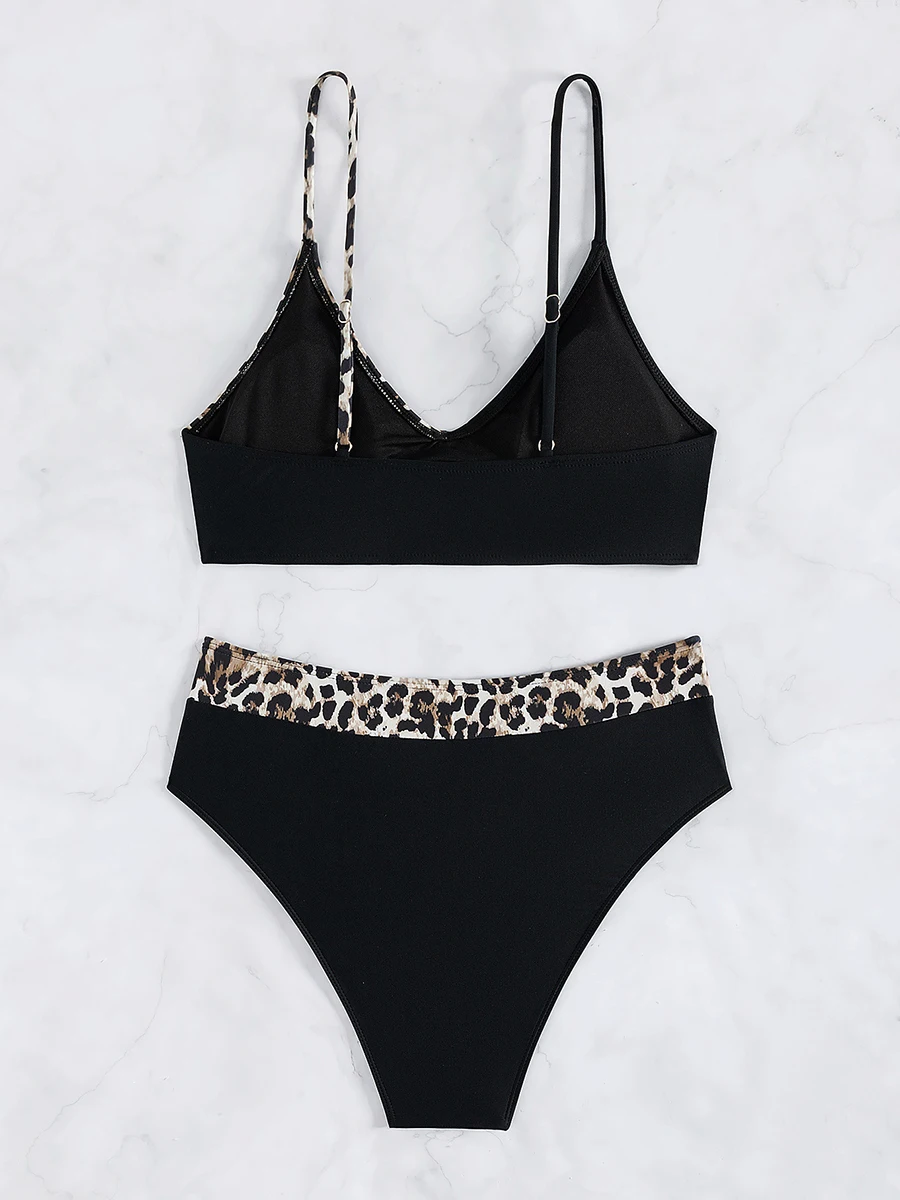 2024 V Neck Cross Leopard Bikini High Waist Swimsuit Women Swimwear Female Bathers Bathing Swimming Swim Suit Beachwear