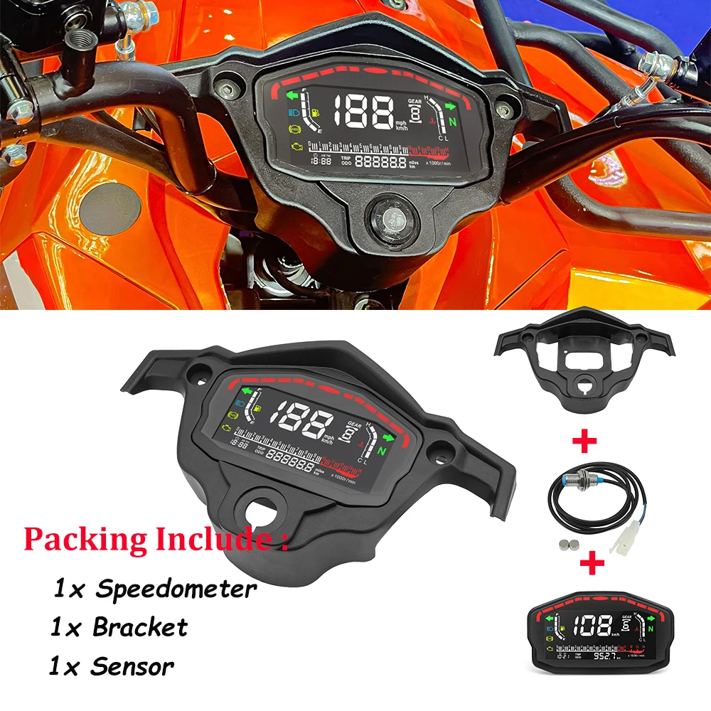 199km LCD Motorcycle Odometer Digital Hour Meter 14000rpm Speed Dashboard For 2-4 Cylinders Water Temp Instrument Cluster Motor