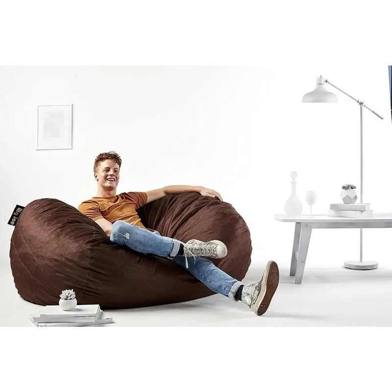 Fuf Media Lounger Foam Filled Bean Bag Chair with Removable Cover, Cocoa Lenox, Durable Woven Polyester, 6 feet Giant