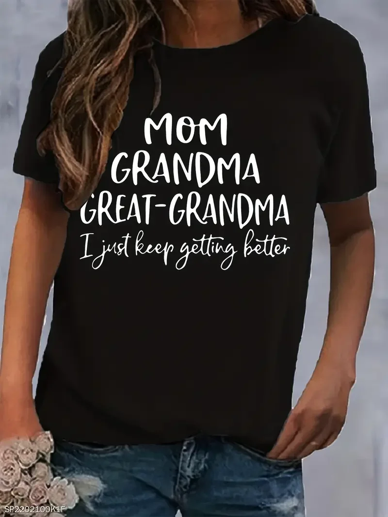 Mom grandma great grandmother LetterT-shirt Fun Cute Love Mom Retro Women's T-shirt Fashion Casual Summer Top Harajuku 2024 New