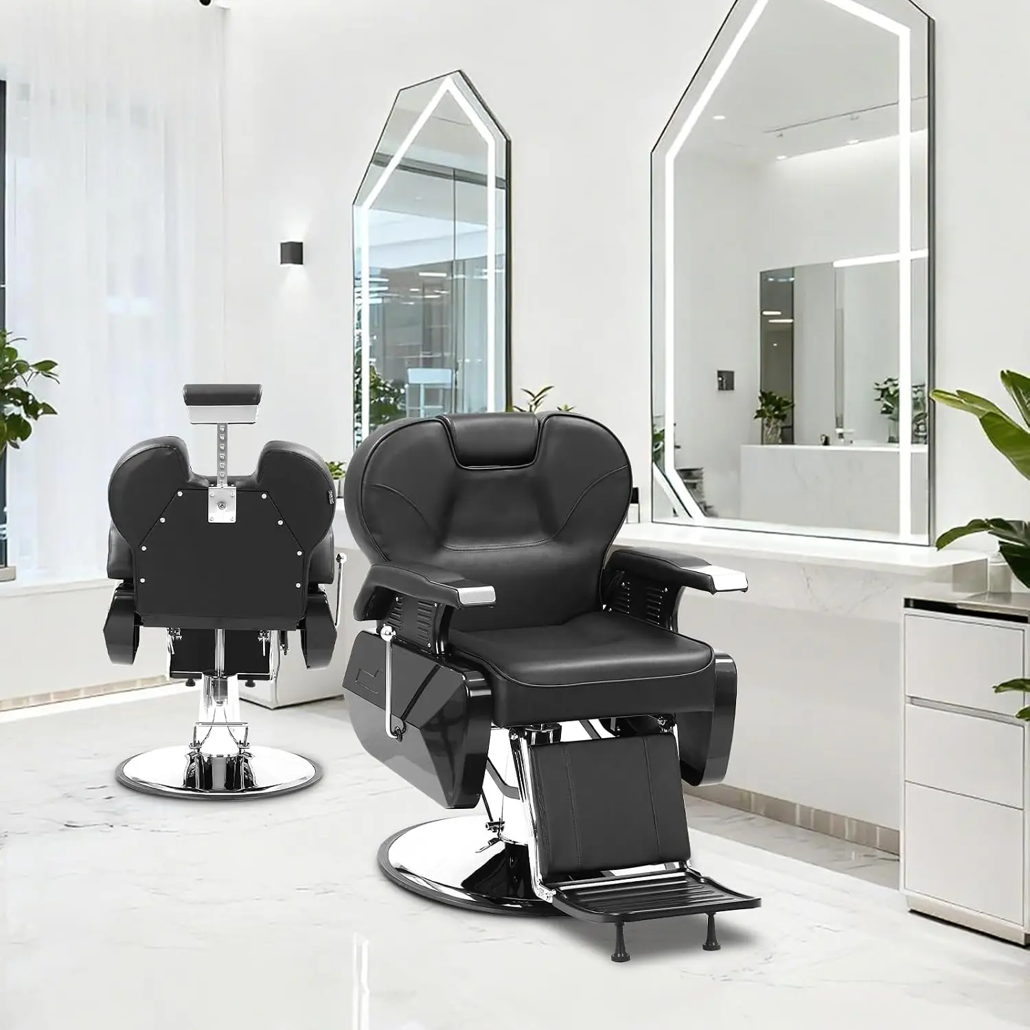 Heavy Duty Barber Chair for Barbershop, 330LBS Capacity Hydraulic Salon Chair with Reclining Back & Footrest,, Customized