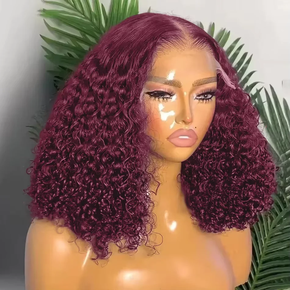 

99J Burgundy Lace Front Wig Short Bob Hair Wig Human Hair 13x4 Water Deep Wave Frontal Wig Red Colored Curly Wigs 200 Density