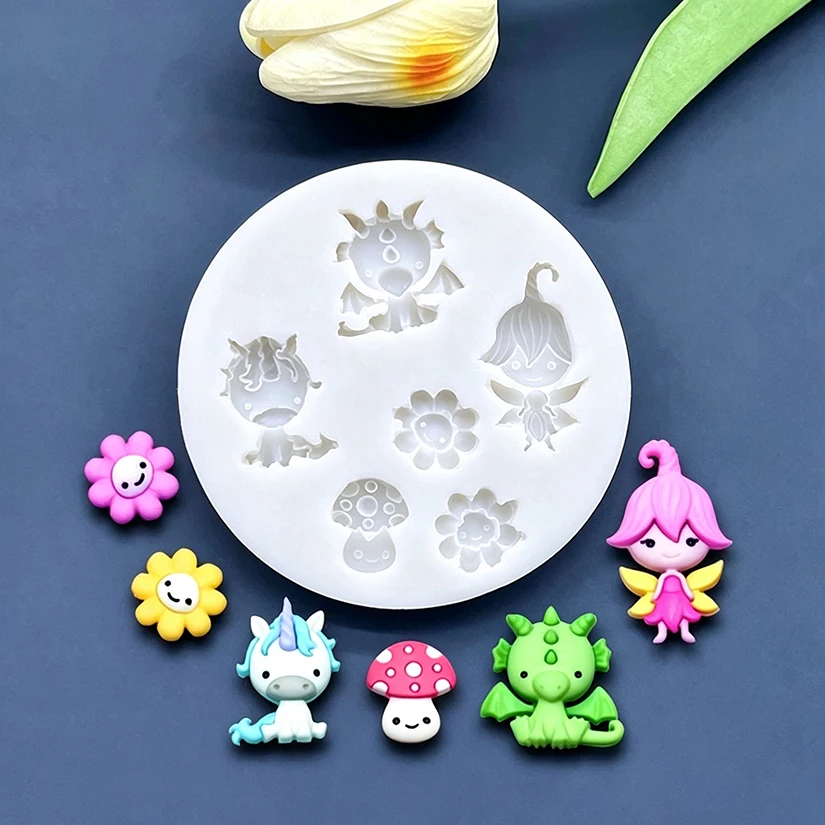 Fee Einhorn Pilz Sonnenblume Silikon form Sugar craft Cupcake Backform Fondant Kuchen Dekorations werkzeuge – Detail 1