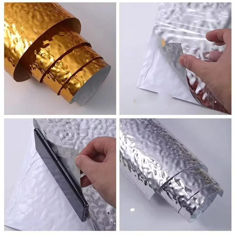 122cm metal wave water pattern self-adhesive film, background wall decorative film, imitation stainless steel wallpaper
