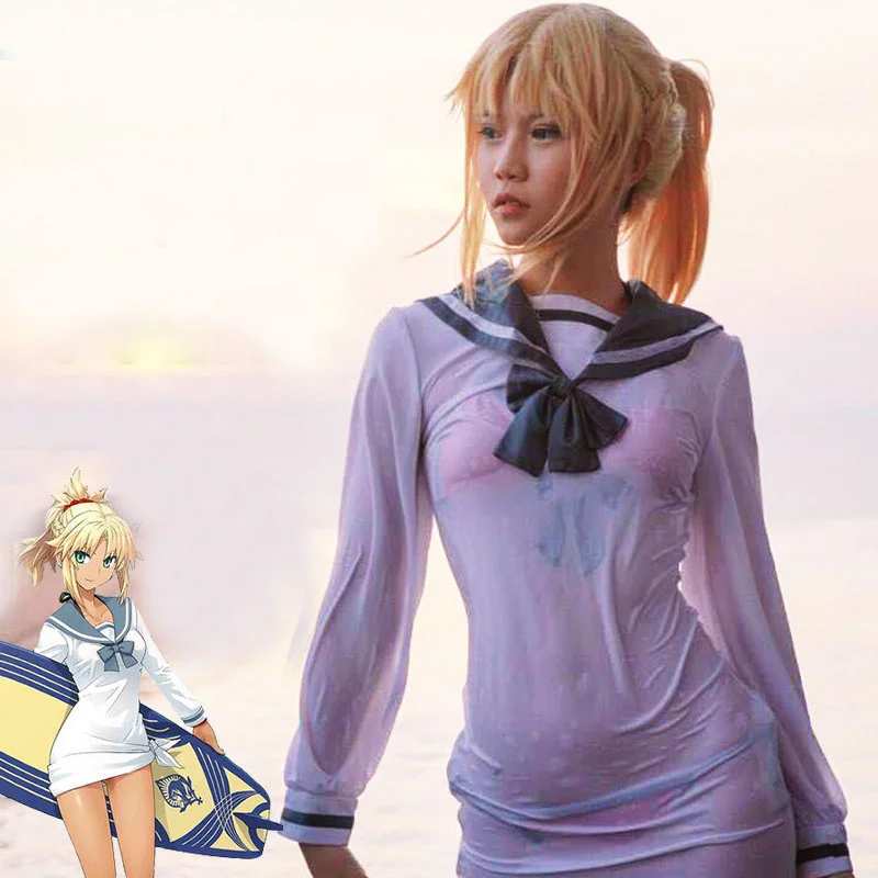 

Game FGO Fate Grand Order Mordred Cosplay Costume Girls Dress Sexy Swimwear Halloween Carnival Bathing Suit Custom Made