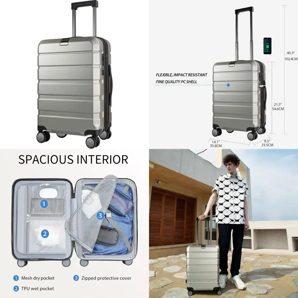 

Расширяемый чемодан-спиннер с твердой поверхностью и встроенным замком TSA, прочный чемодан на колесиках, USB-порт для путешествий