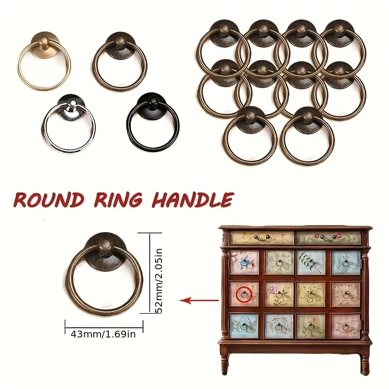 2PCS Antique Drawer Furniture Shell Handle Cabinet Door Handle Round Alloy Ring Handle