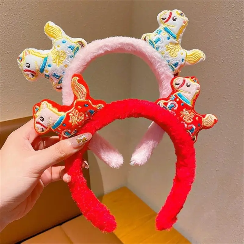 Festival Animal Horse Styes Women Girls Plush Headband New Year Costume Accessories Hair Hoops for Adults Kids Party Headgears