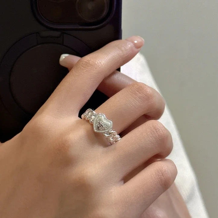

Японское и корейское милое крутое кольцо с открытым сердцем из стерлингового серебра S925