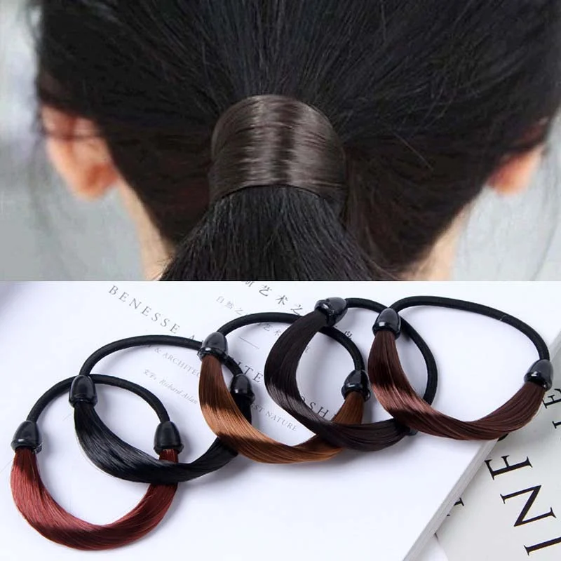 10 Stück Korea Gummiband aus Haars imulation Perücke Kopfs eil Mode Perücke Haarring gerade Haar gummi Pferdes chwanz elastisches Haars eil – Detail 8