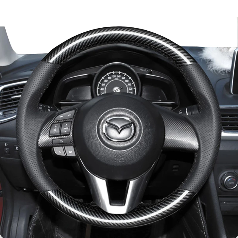 

Чехол на руль из карбонового волокна и кожи для Mazda 3 Axela Atenza 2014-2017, CX-5, Mazda 2 2013-2015, CX-4 2016