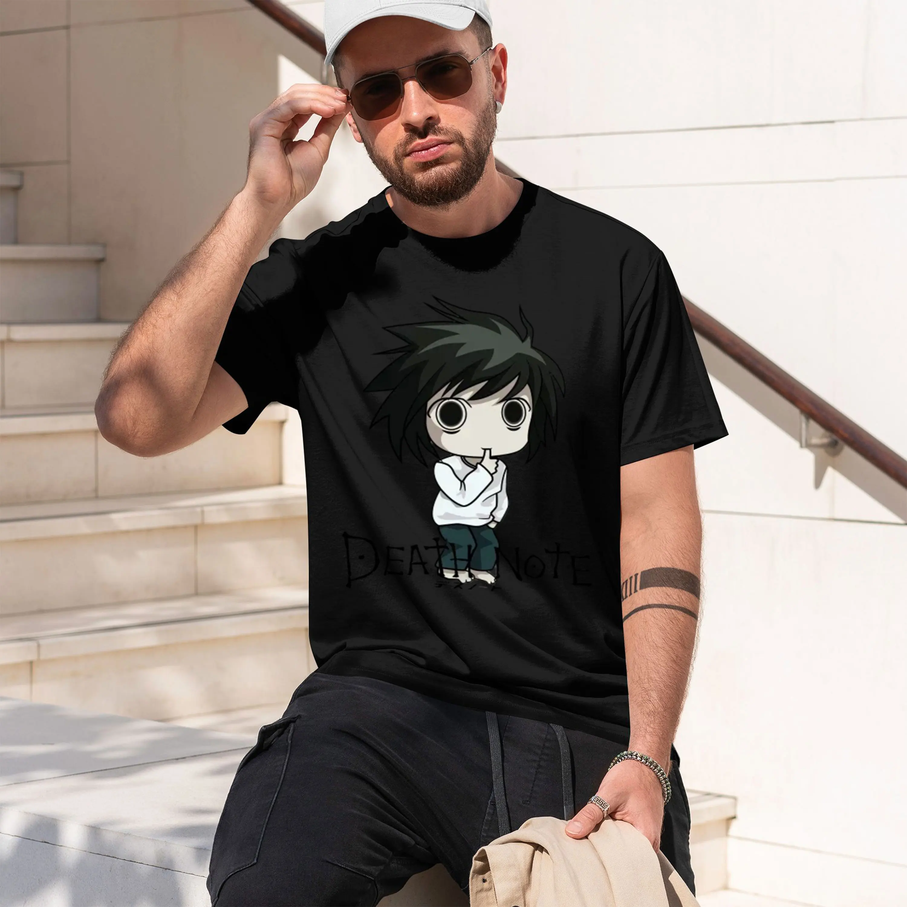 Chibi Anime Style Men's T-Shirt Death Note Character Design Casual Wear For Spring And Summer Perfect Gift For Anime Fans 2026 N