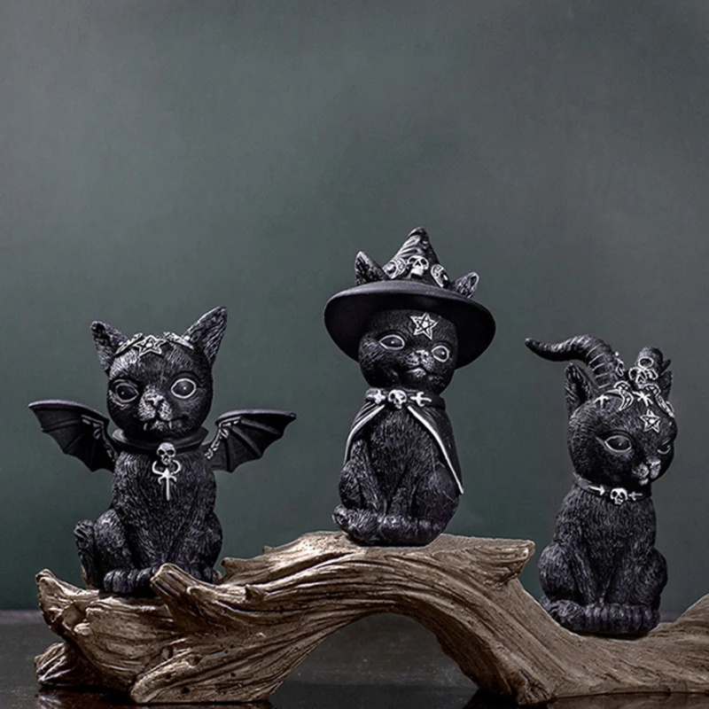 1Pc Magic Cat Creative Resin Ornament Halloween Decoration Demon Black Cat Holiday Gift Home Decoration