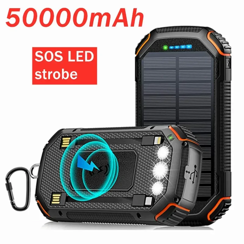 

LED Display Screen Waterproof 50000mAh Solar BatteryPack with Solar Panel Charging Portable Power Camping Wireless Fast Charging