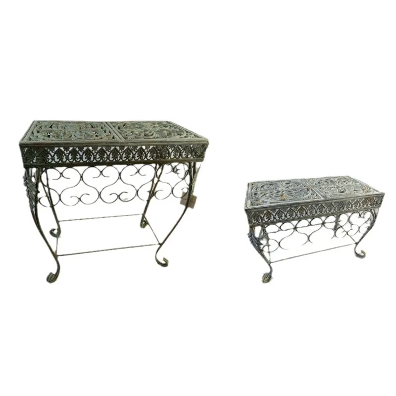 Wrought Iron Flowerpot Organizer Holder Plant Display Stand Double Rectangle