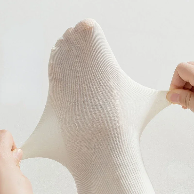 جوارب أنبوبية متوسطة الحرير الجليدي، أحادية اللون، جوارب نسائية كاجوال مكدسة، قابلة للتنفس ومريحة، تصميم كاواي، 10 أزواج