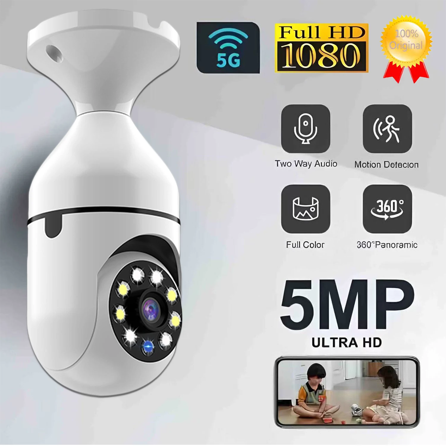 

Bulb Surveillance Camera Night Vision Wireless 355° Wifi IP PTZ Outdoor Camera Indoor Security Monitor Wifi Camera Smart Securit