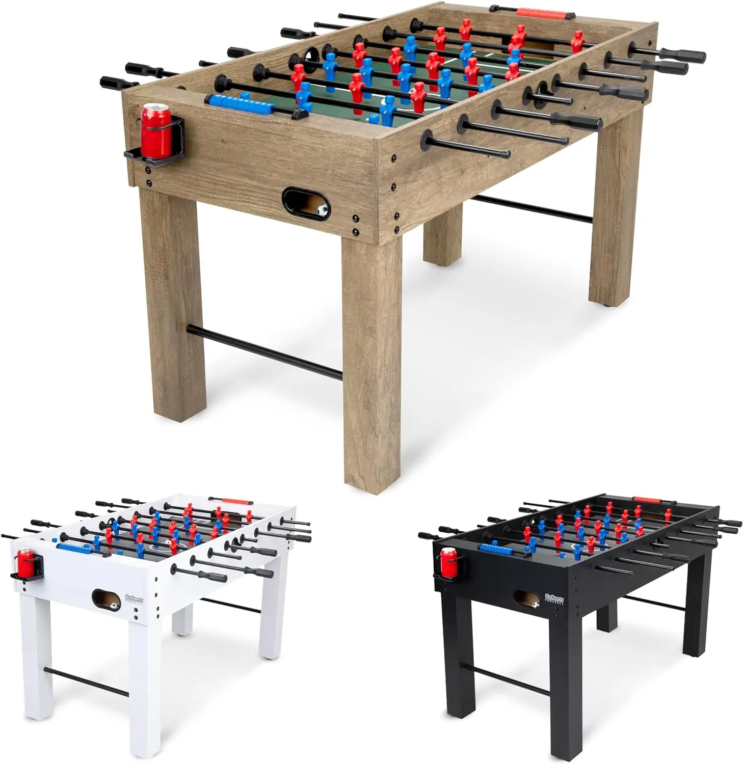 

54 Inch Full Size Foosball Table - Includes 4 Balls and 2 Cup Holders – Black, Oak, or White