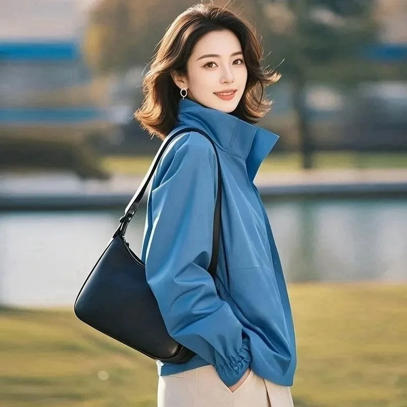 Casual Stand up Collar Cardigan Jacket for Women in the Spring Autumn of 2025 Popular for Age Reduction High-end Sense Assault