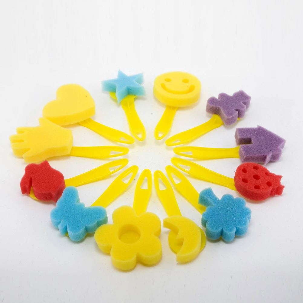 

Creative 12Pcs Painting Sponge Brushes Set For Kids Art Tools Safe Non-Toxic Foam Brushes For Children Drawing