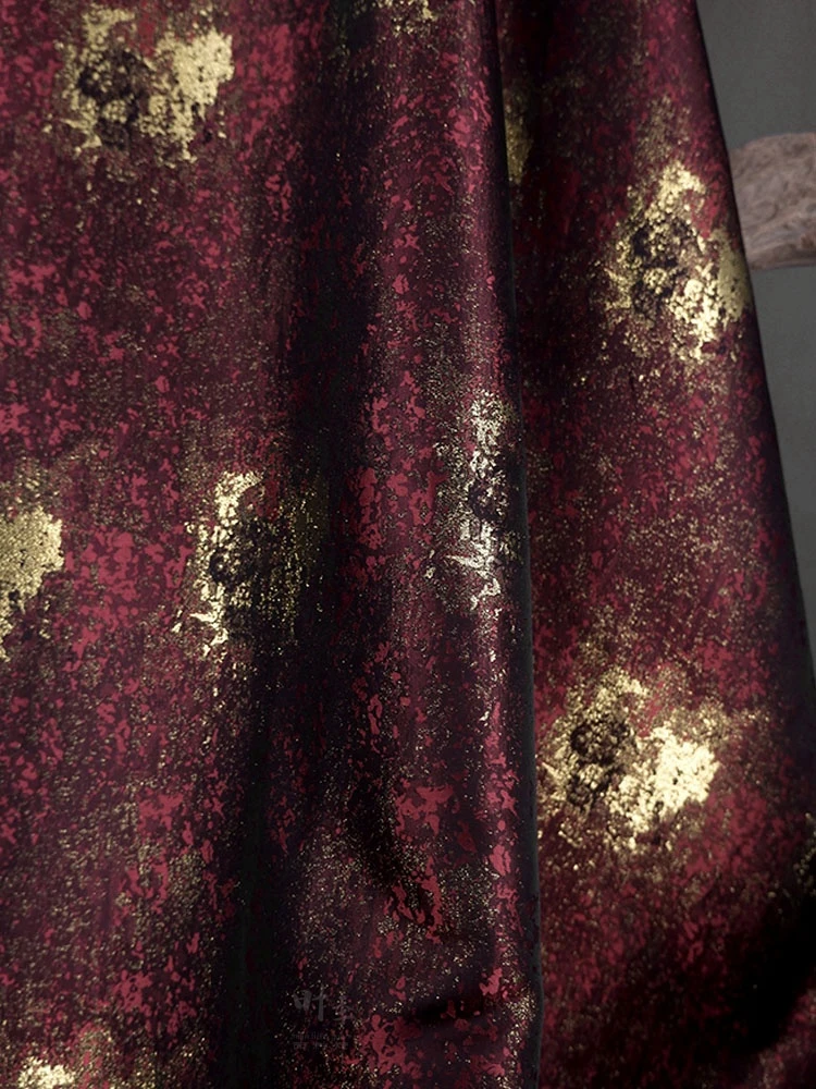 Bronzing Gold Wine Red Embossed Jacquard Fabric Design Sewing Material Wedding Dress Garment Fabric Wide 140cm Sold By Meter