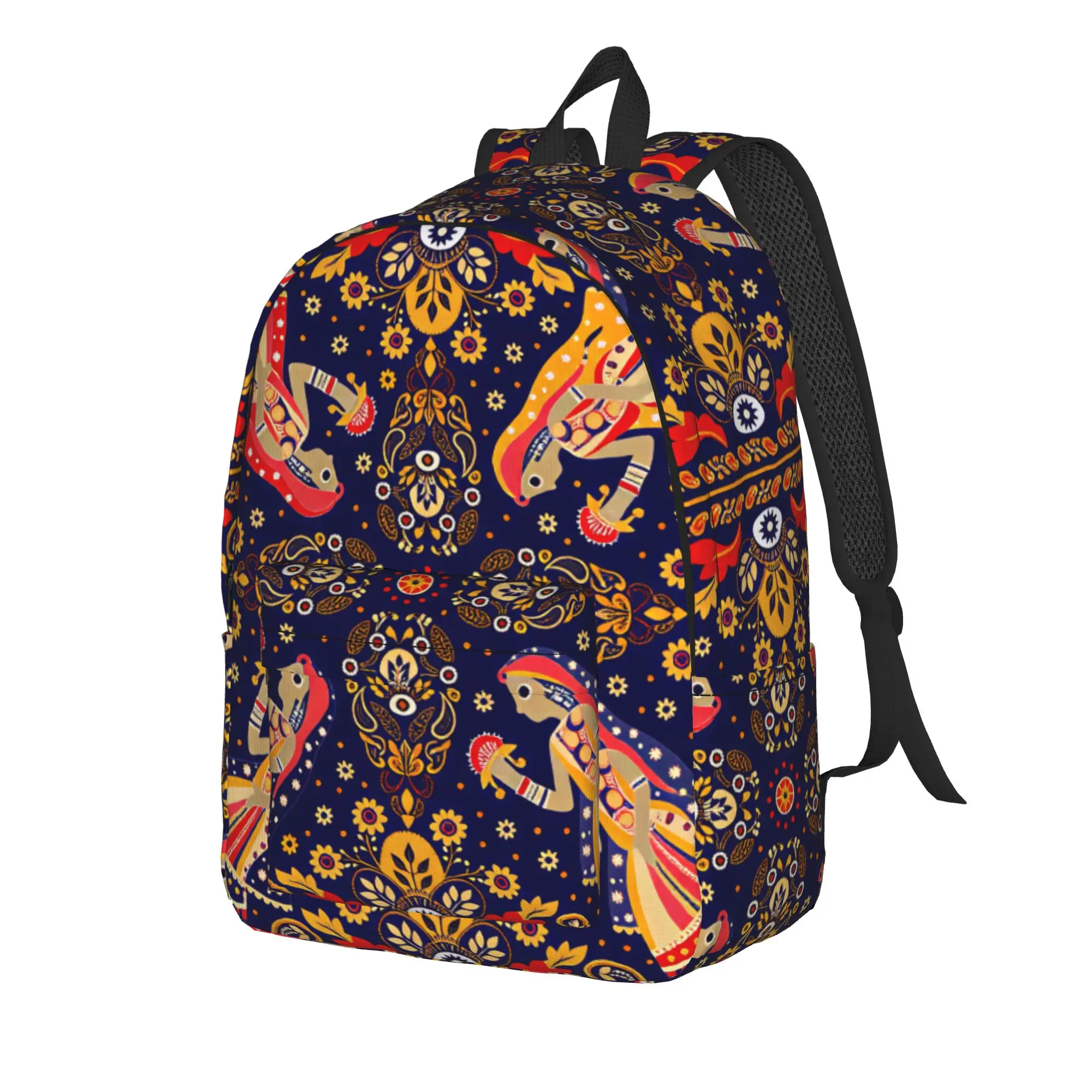 Indian Folk Dancing Figure Paisley Backpack  Cute Backpacks Student Travel Pattern High School Bags Design Rucksack