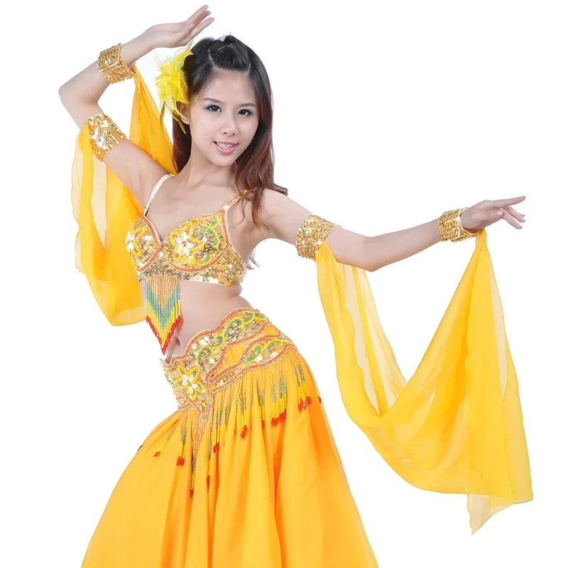 1 ชิ้นแขนแขนข้อมือปรับแหวนคู่ชีฟอง Belly Dance อุปกรณ์เสริมขายส่ง Sequins Armbands