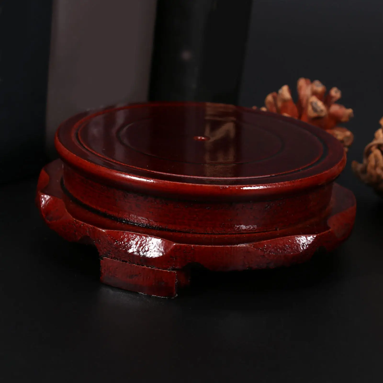 Round Wood Plant Pot Saucer 8cm Red Heat Resistant Non Slip Drip Tray Surface Protector for Succulents