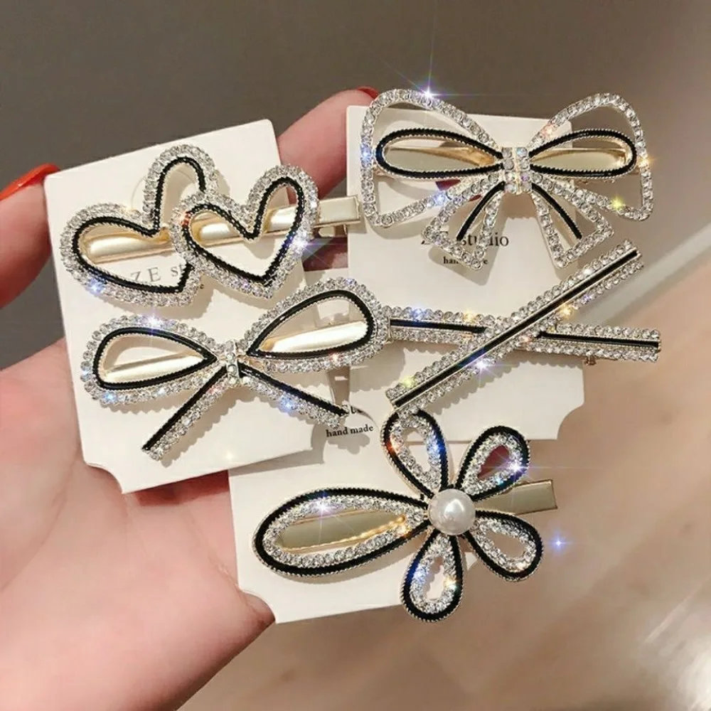 

5pcs super sparkling women's hair clips, cute and simple duckbill clips, pearl pendant edge clips