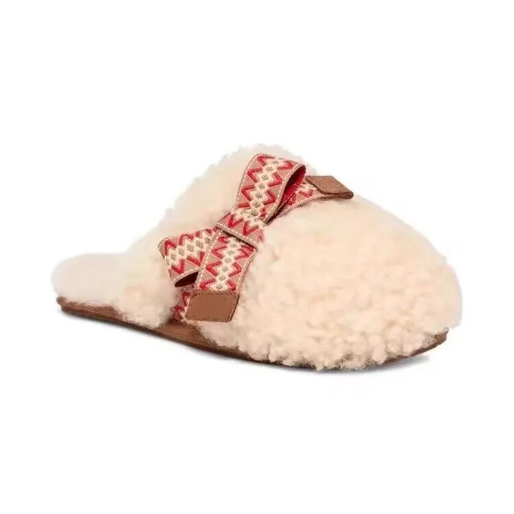 2024 New Autumn and Winter Women's Casual and Comfortable Solid Color Plush Toe-toe Rabbit Ear Decorative Cotton Slippers