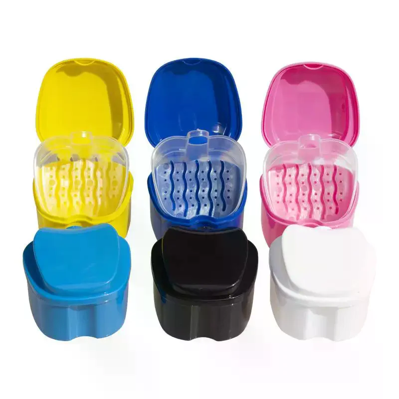 Denture Bath Box Organizer Dental False Teeth Storage Box With Hanging Net Container Cleaning Teeth Cases Artificial Tooth Boxes